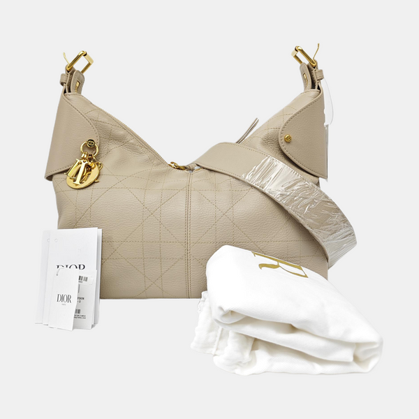 Cannage Calfskin Shoulder Bag Medium Beige