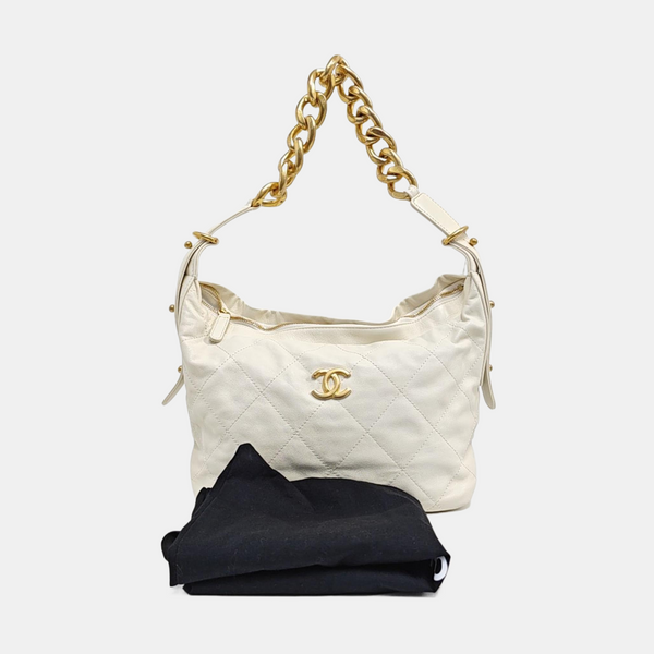 Quilted Calfskin Shoulder Bag White