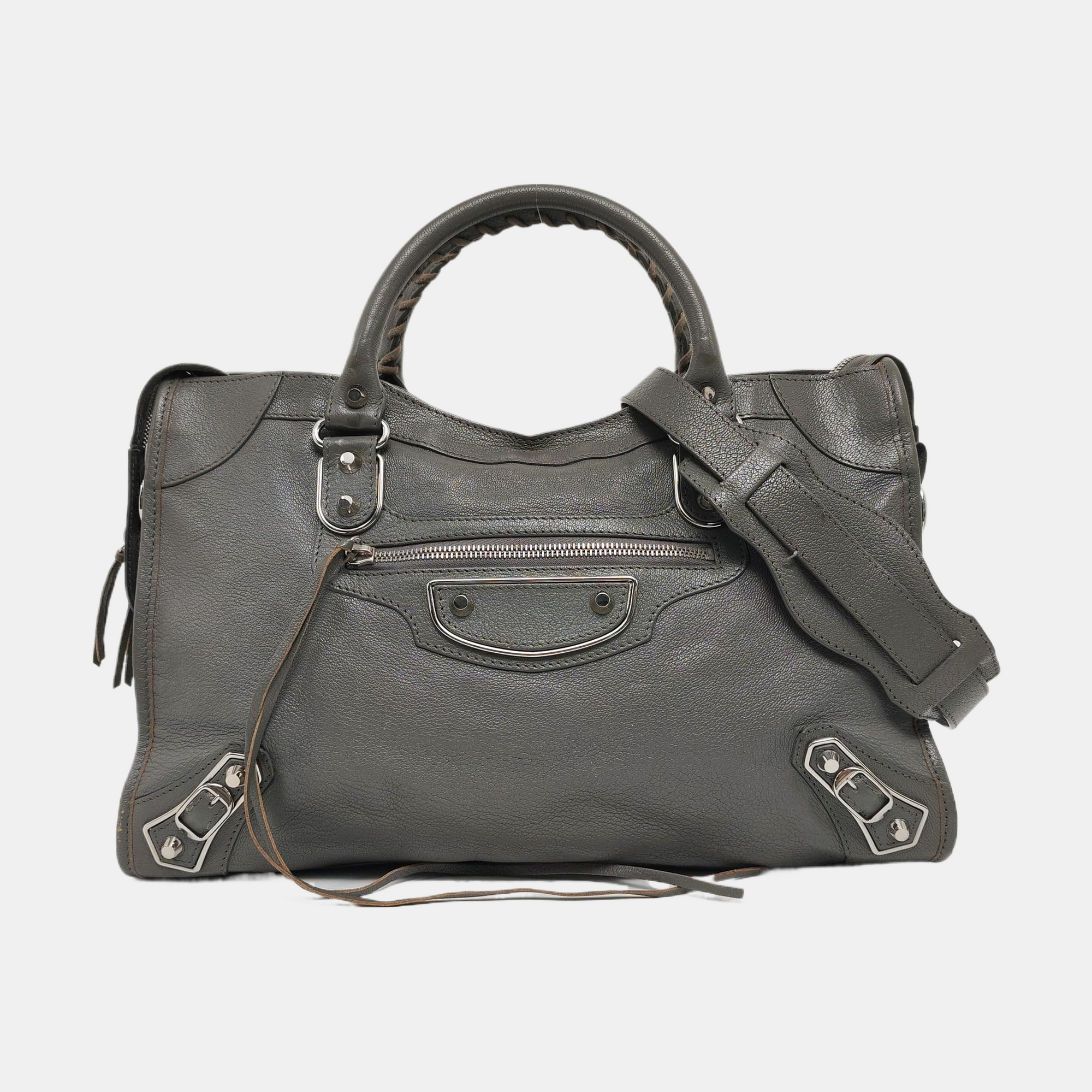 Bolso Classic Metallic Edge City Mediano de Piel de Cordero Gris