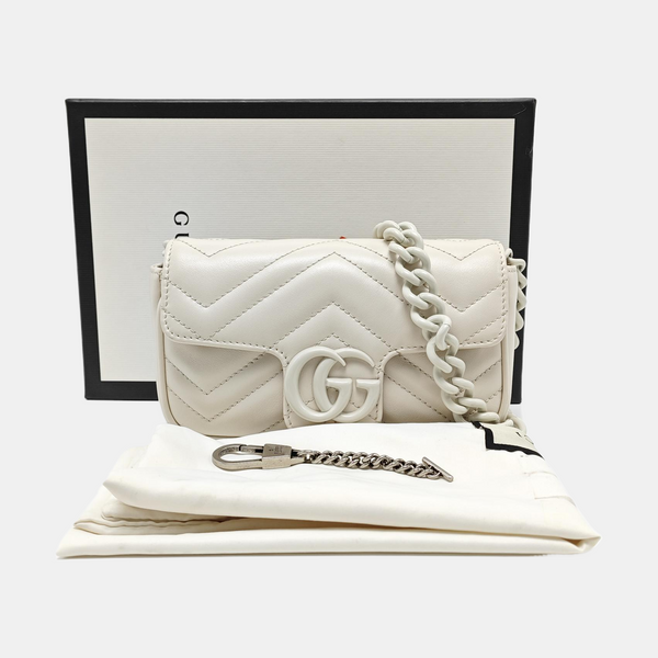 GG Marmont Mini Quilted Calfskin White