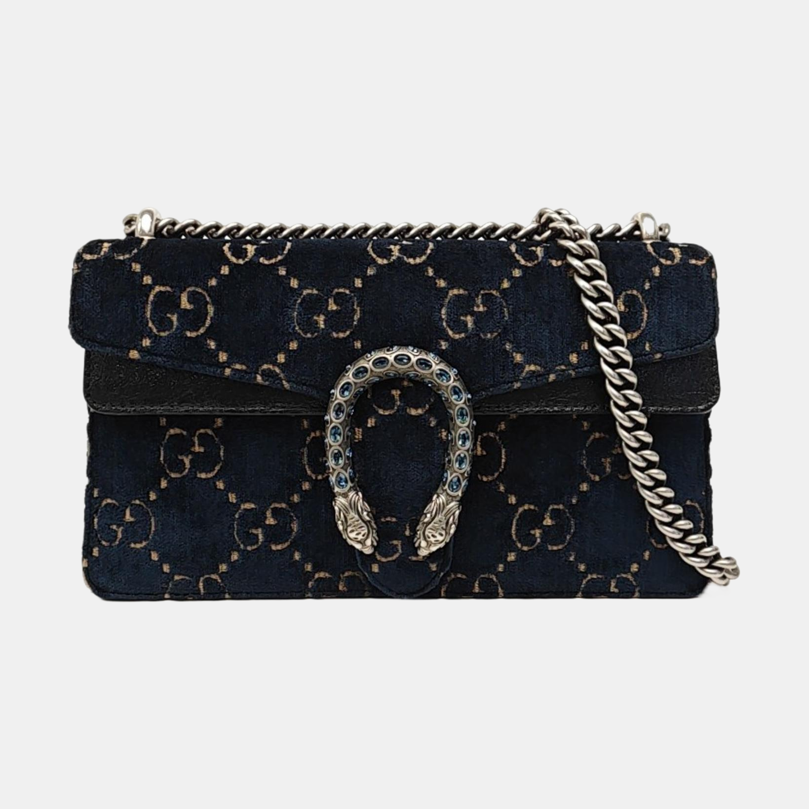 Dionysus Small Monogram Velvet Blue