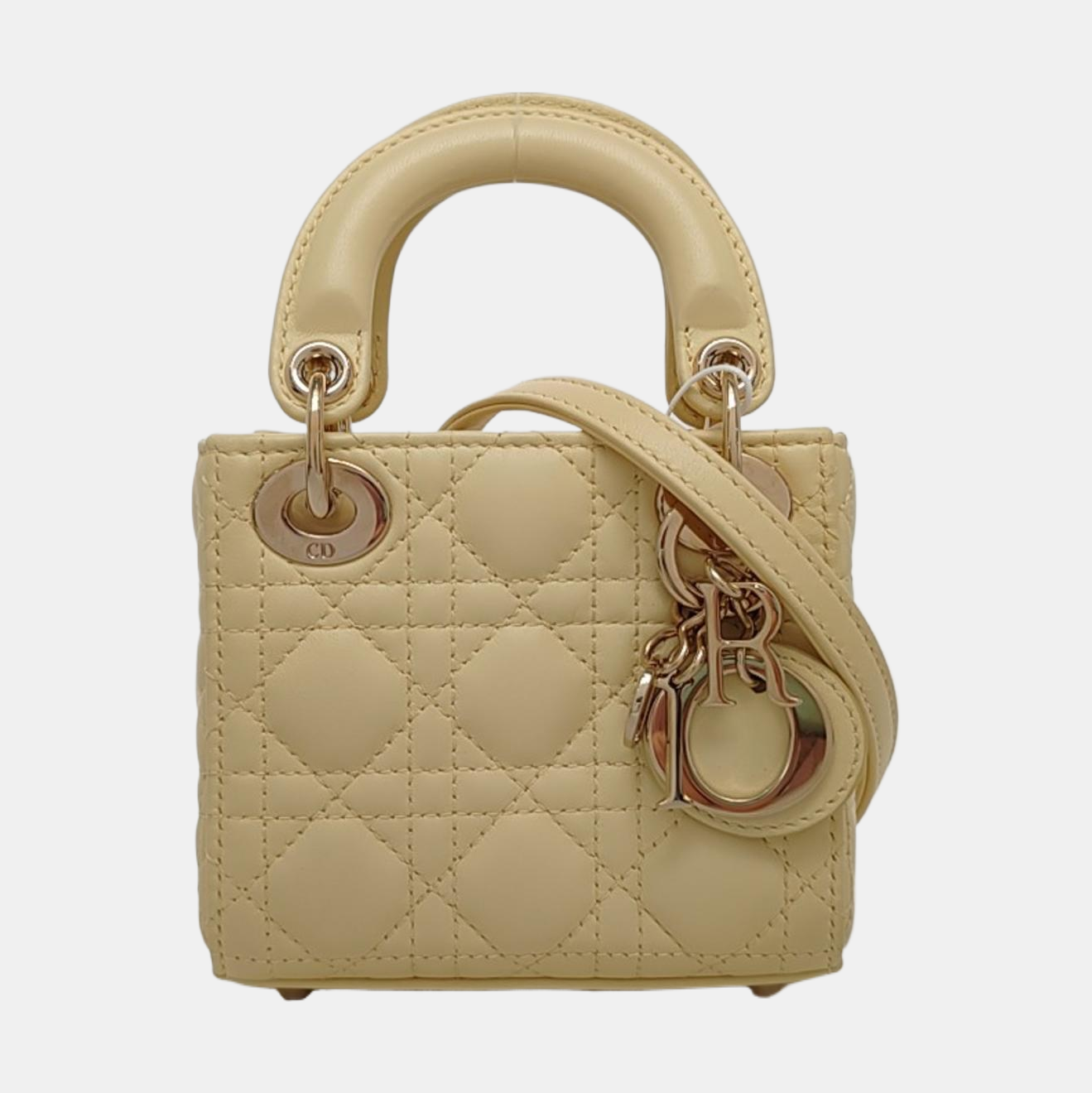 Lady Dior Super Mini Piel de Cordero Acolchada Amarilla
