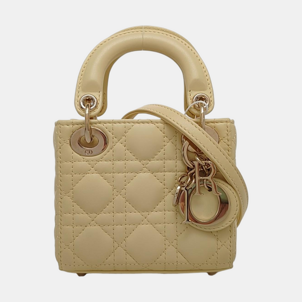 Lady Dior Super Mini Piel de Cordero Acolchada Amarilla