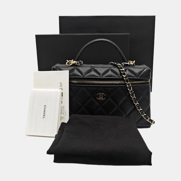 Quilted Grained Calfskin Shoulder Bag Black