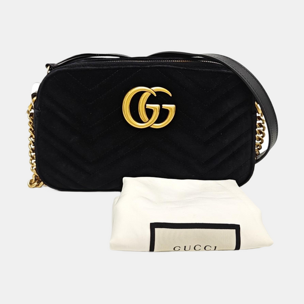 GG Marmont Small Quilted Velvet Black
