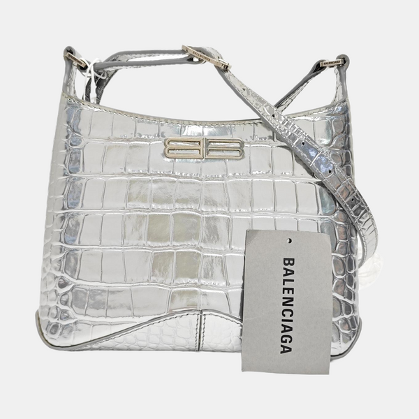 Calfskin Shoulder Bag Small Silver