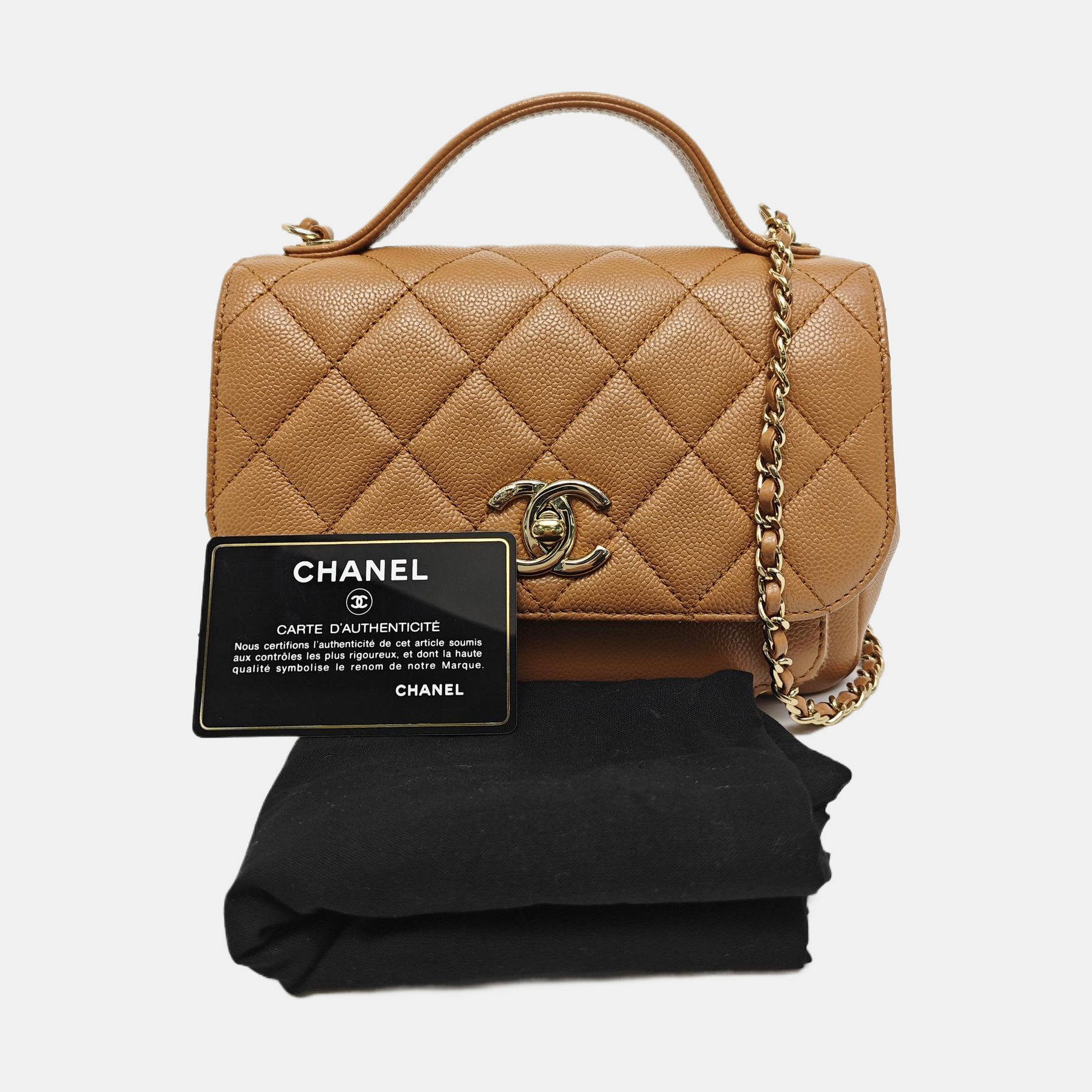 COCO HANDLE Mini Quilted Grained Calfskin Brown