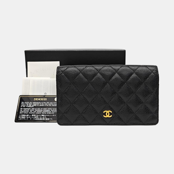 Quilted Grained Calfskin Wallet Black