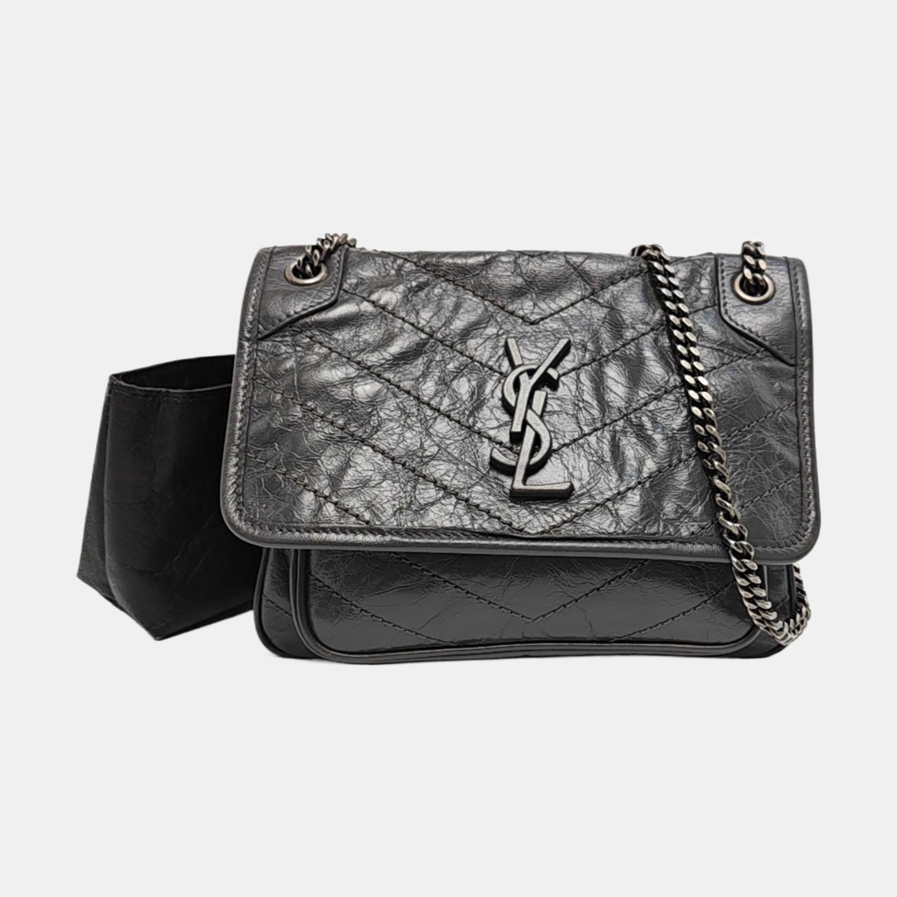 NIKI Small Chevron Calfskin Gray