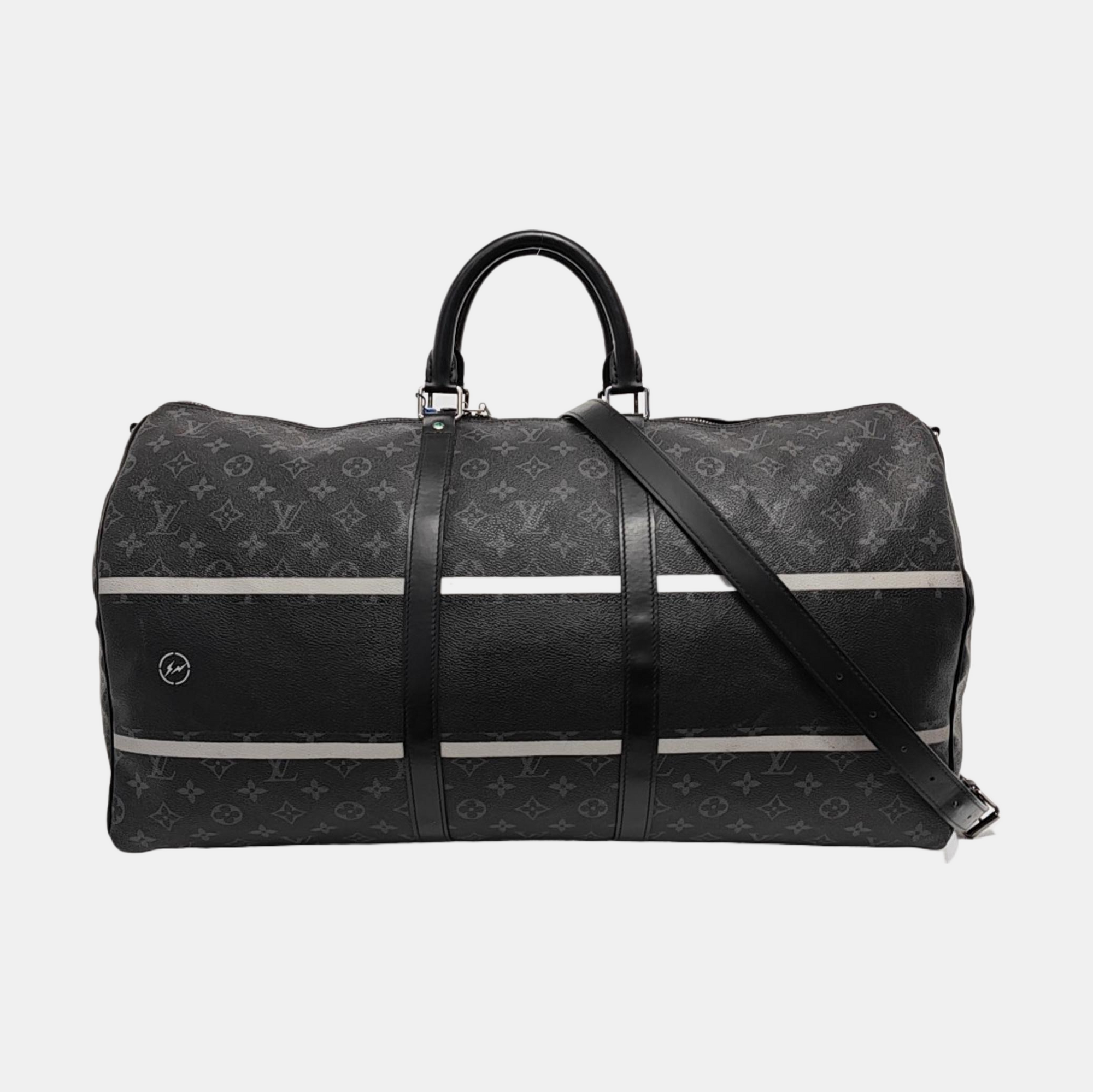 KEEPALL 55 Monogram Coated Canvas Black