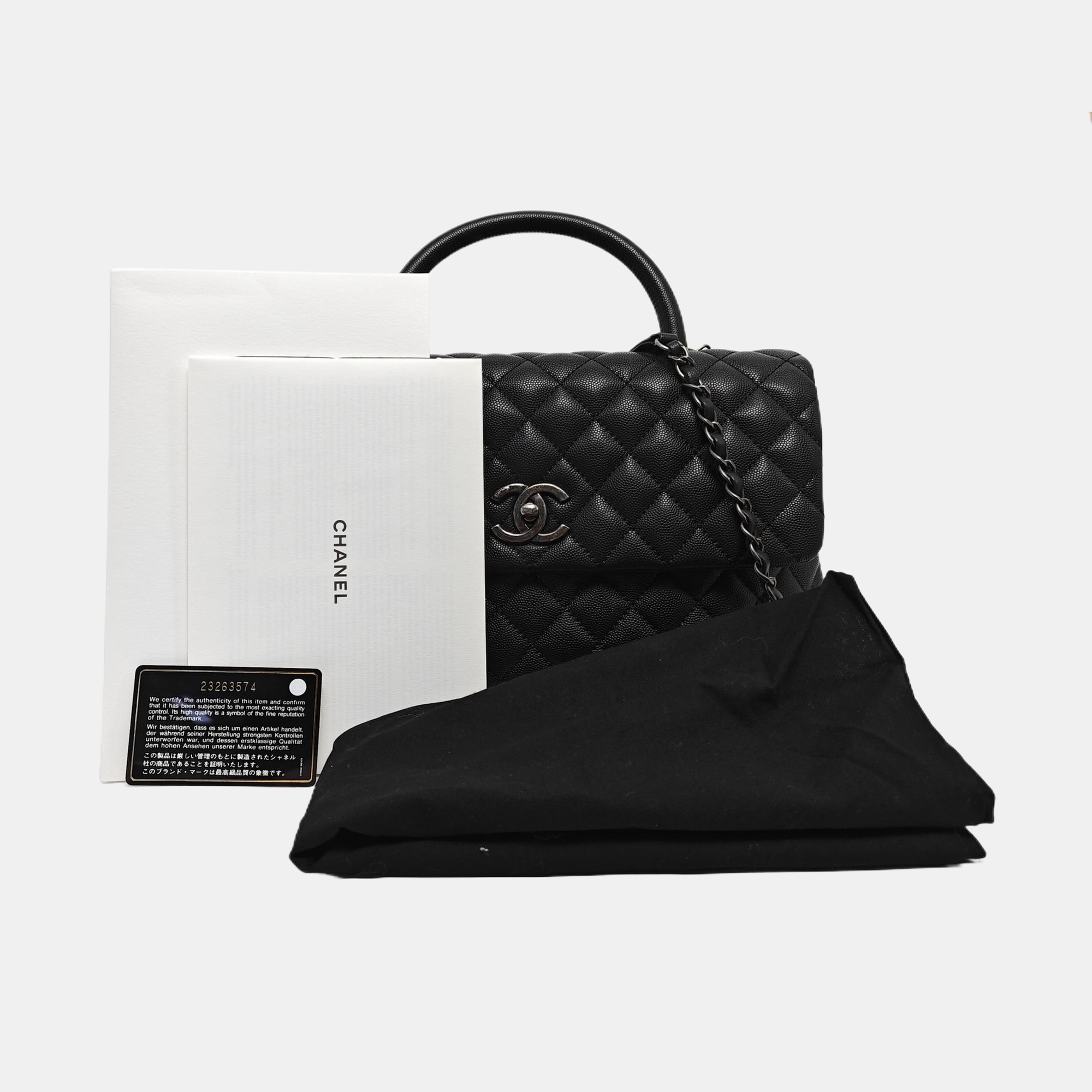 COCO HANDLE Large Quilted Grained Calfskin Black