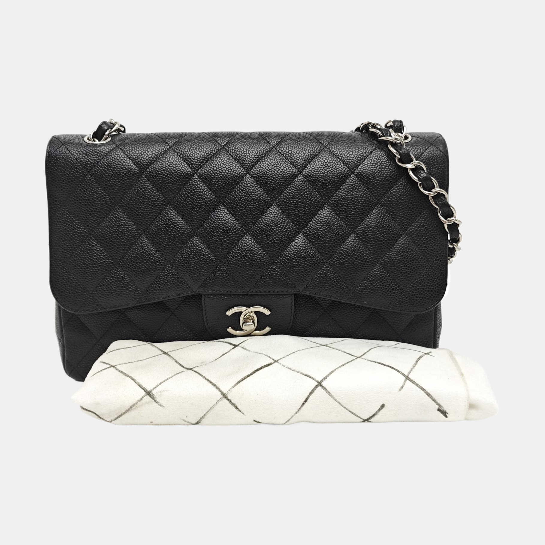 CLASSIC FLAP Jumbo Quilted Grained Calfskin Black