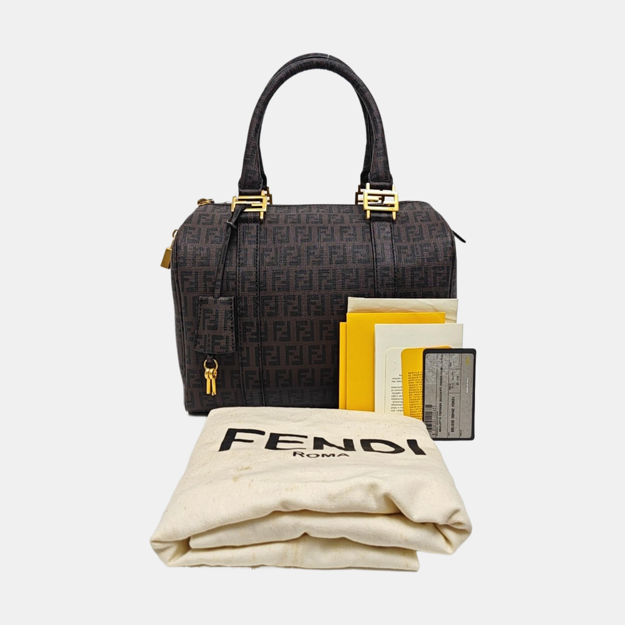 Coated Canvas Top Handle Bag Brown