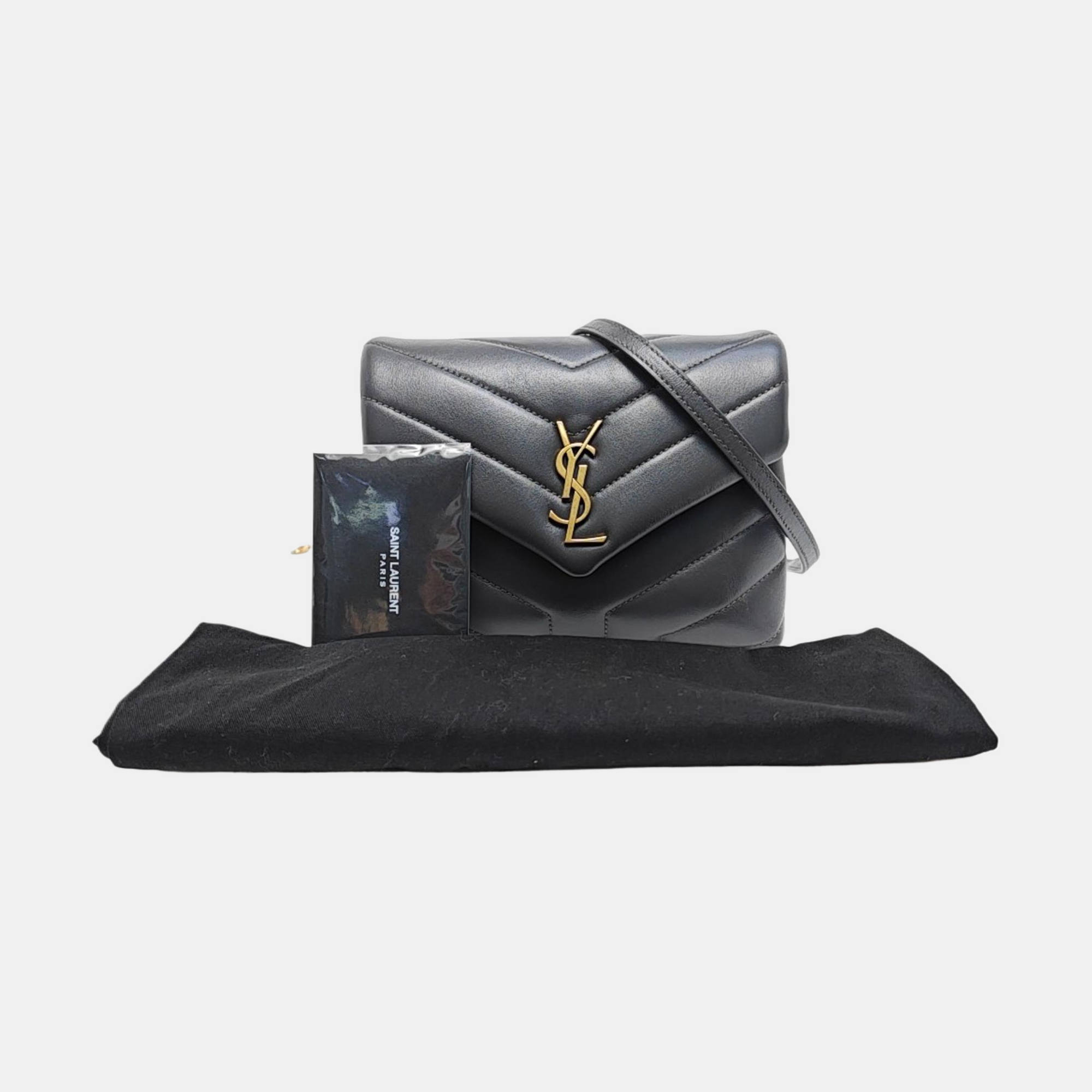 Chevron Calfskin Shoulder Bag Gray