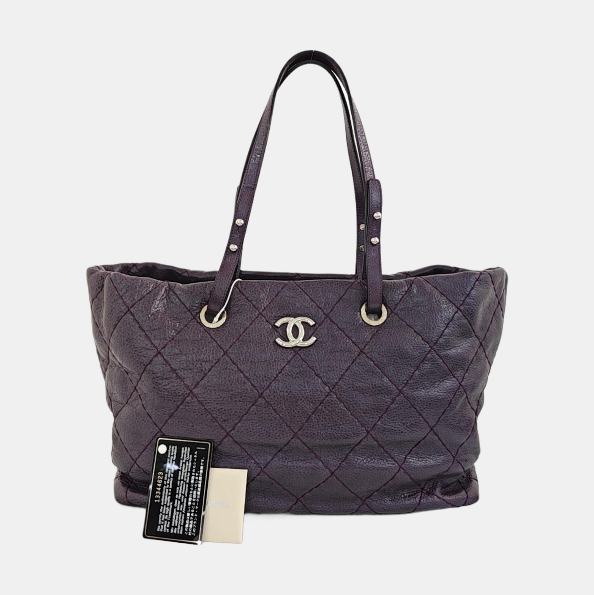 Quilted Calfskin Tote Bag Purple