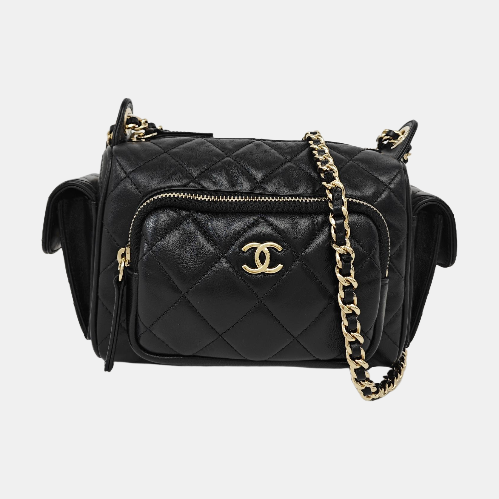 Quilted Lambskin Shoulder Bag Black