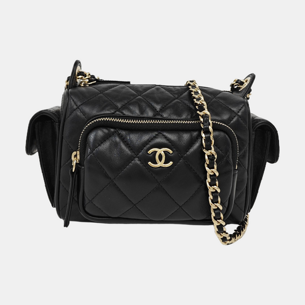 Quilted Lambskin Shoulder Bag Black