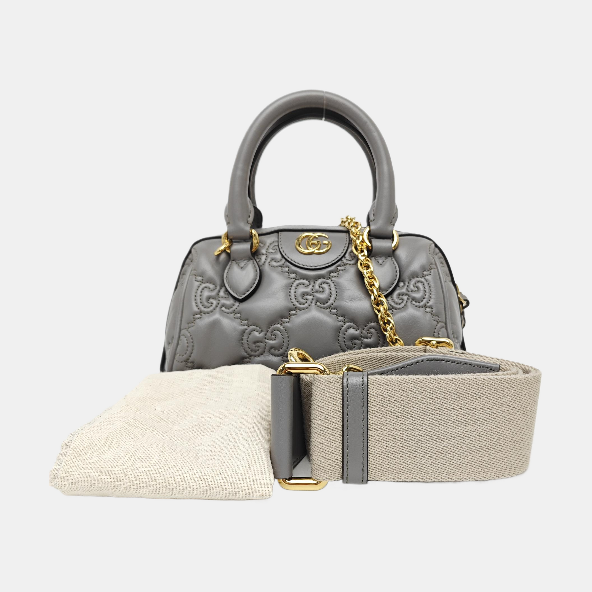 GG Matelassé Mini Monogram Calfskin Gray