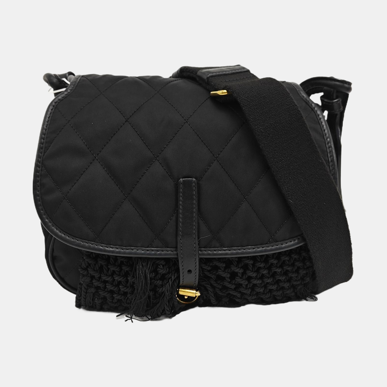 Quilted Nylon Shoulder Bag Black