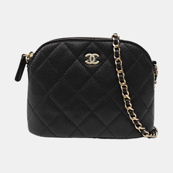 Quilted Grained Calfskin Shoulder Bag Black