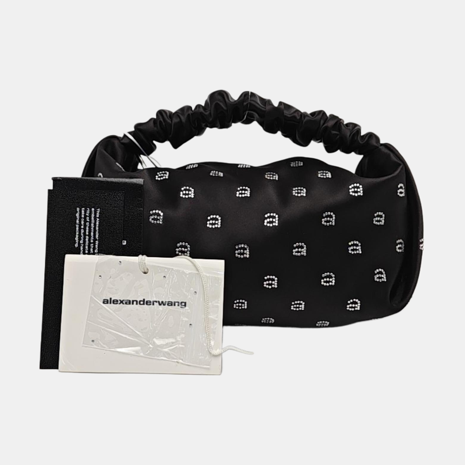Silk Satin Top Handle Bag Black