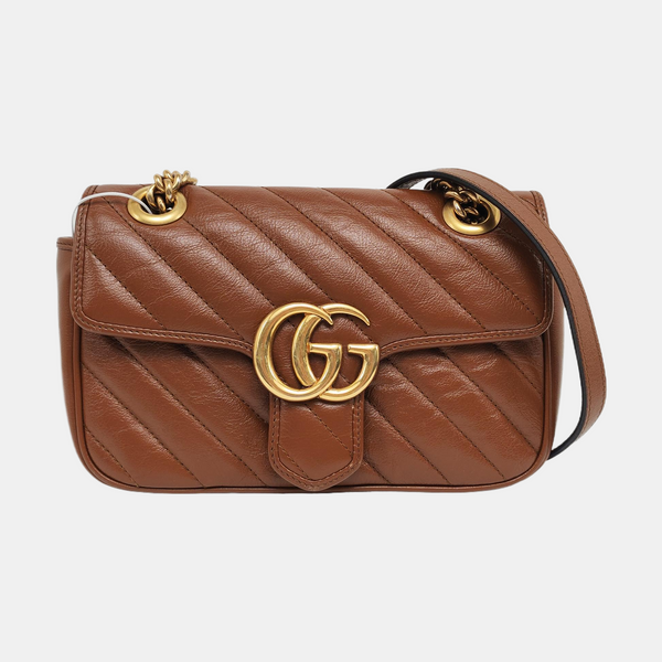 GG Marmont Small Quilted Calfskin Brown