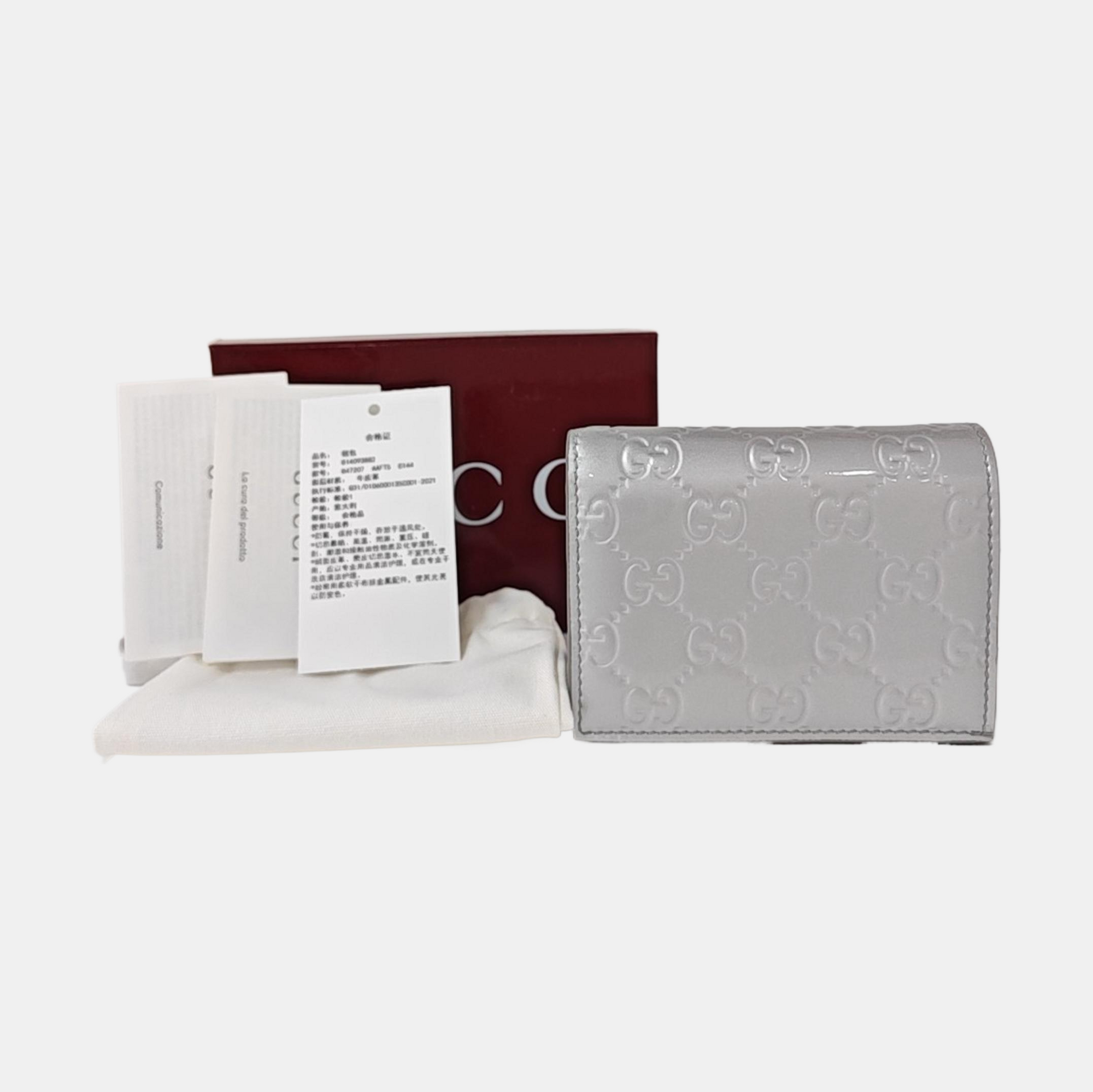 Signature Monogram Patent Leather Silver Wallet