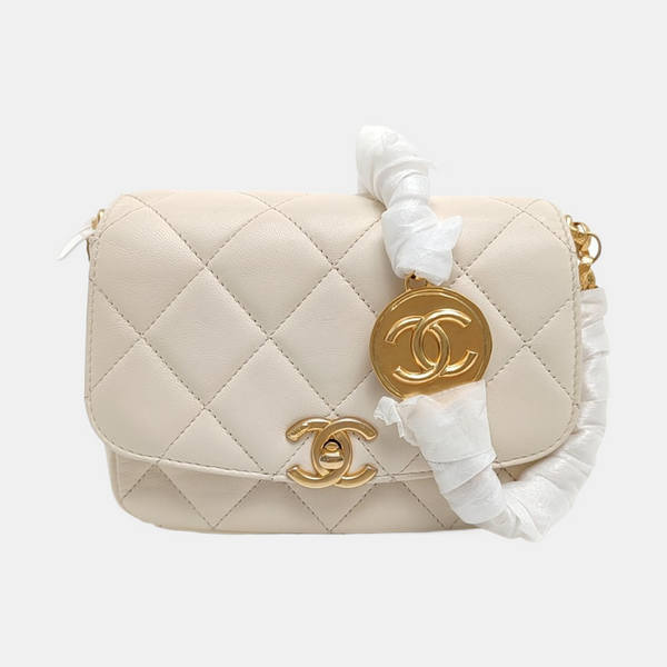 Quilted Lambskin Small Beige