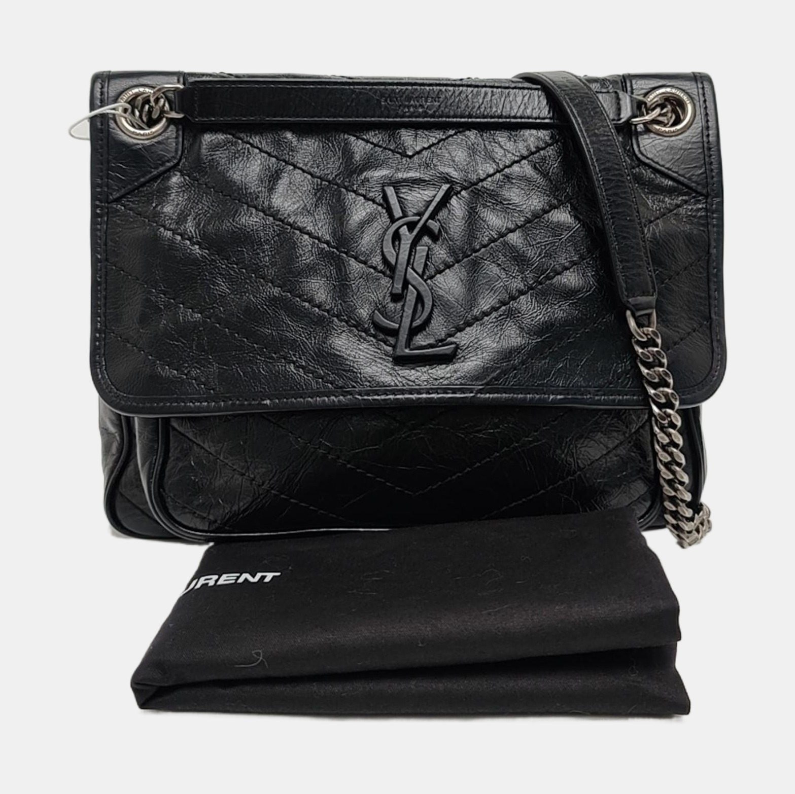 NIKI Medium Chevron Calfskin Black