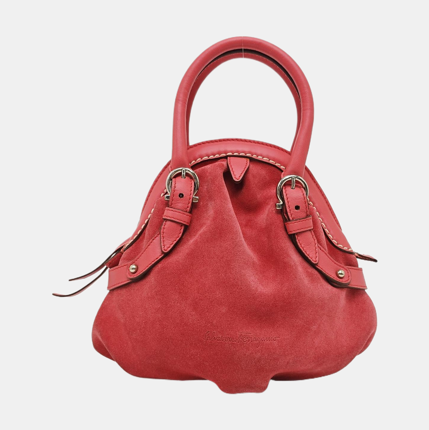 Suede Top Handle Bag Red