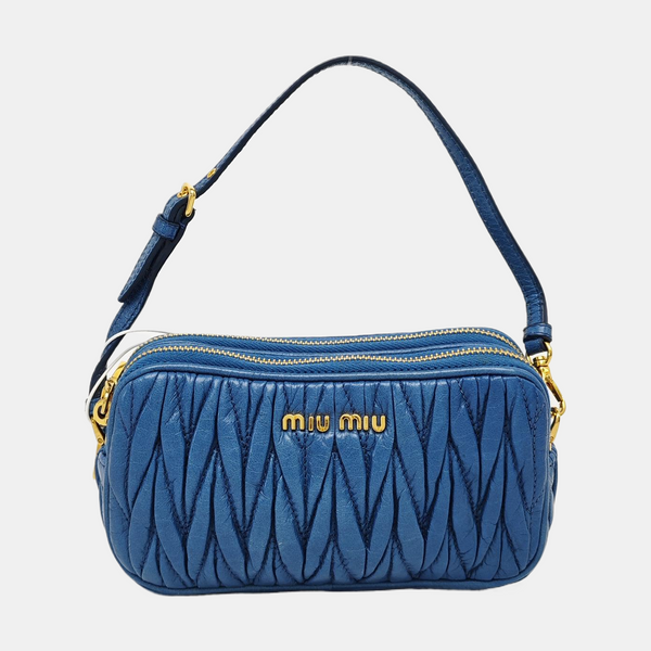 Quilted Lambskin Top Handle Bag Blue