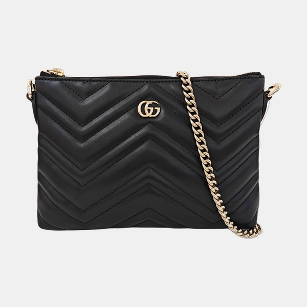 GG Marmont Small Chevron Calfskin Black