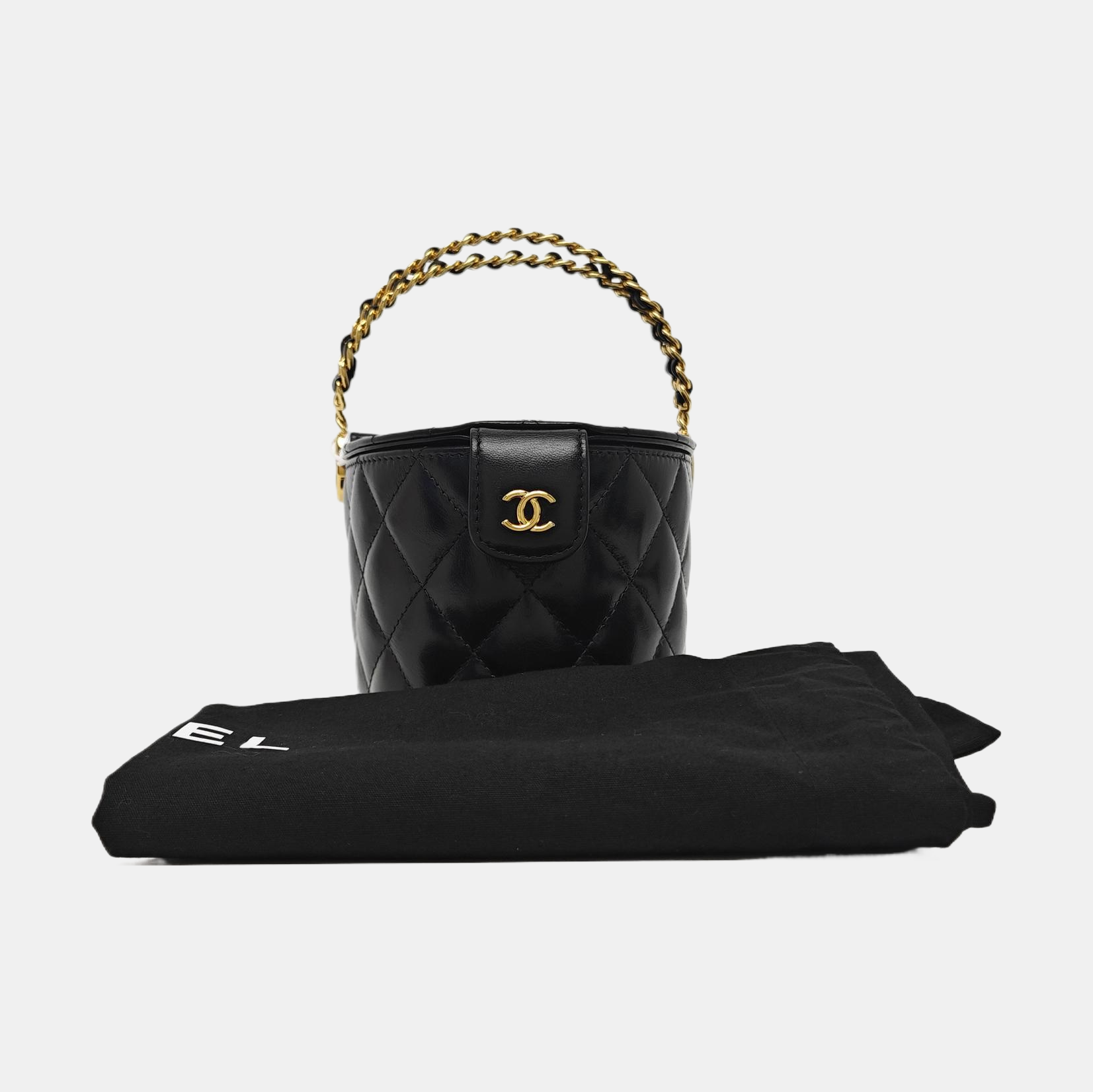 Quilted Calfskin Top Handle Bag Black