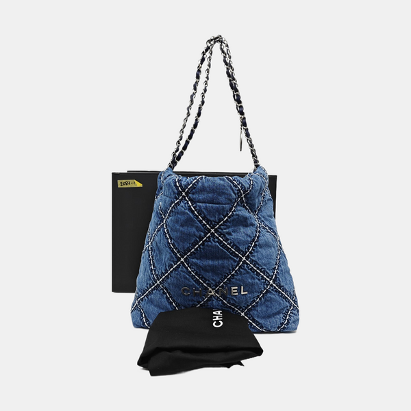 CHANEL 22 Small Quilted Denim Blue