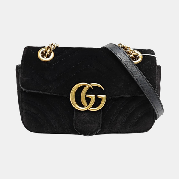 GG Marmont Pequeño Terciopelo Acolchado Negro