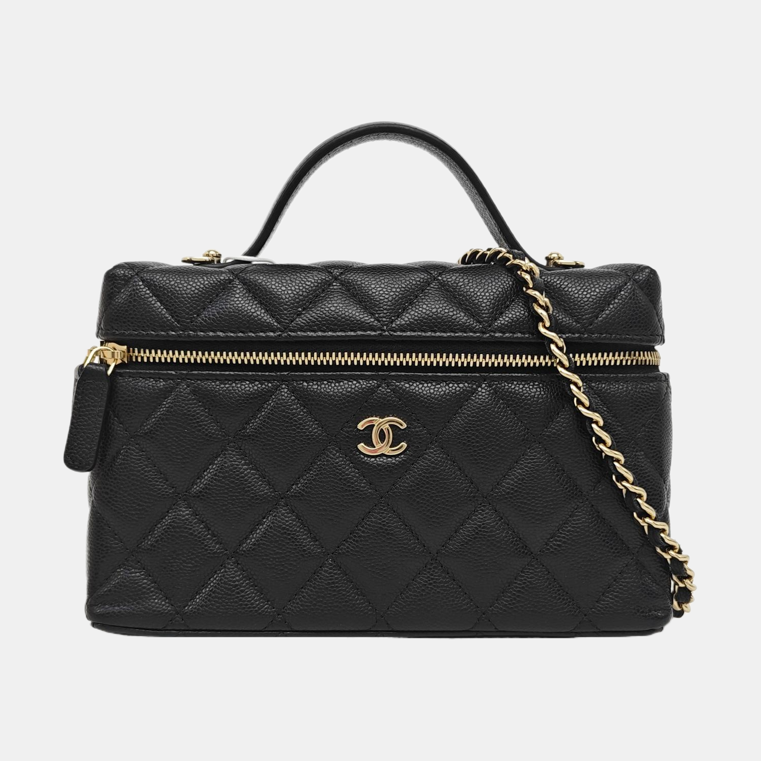 Quilted Grained Calfskin Shoulder Bag Black