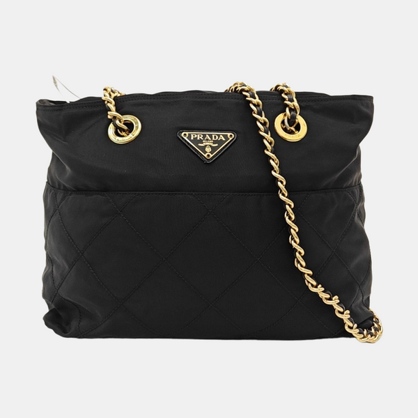 Chain Tote Quilted Nylon Black