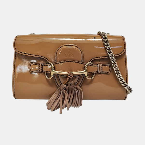 Emily Chain Small Patent Leather Brown
