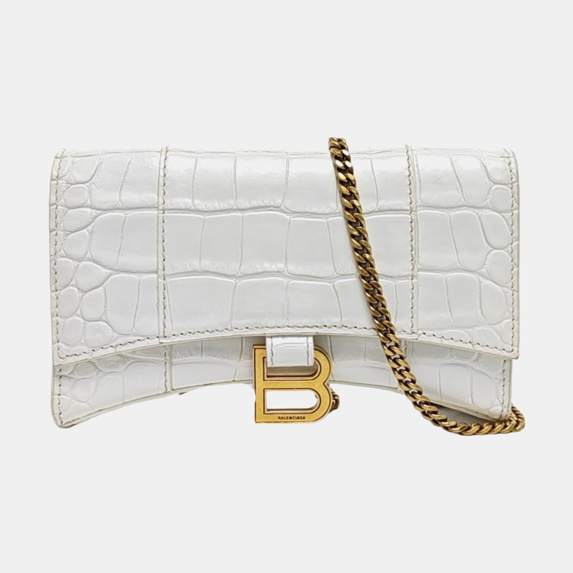 Hourglass Wallet On Chain Mini Calfskin White
