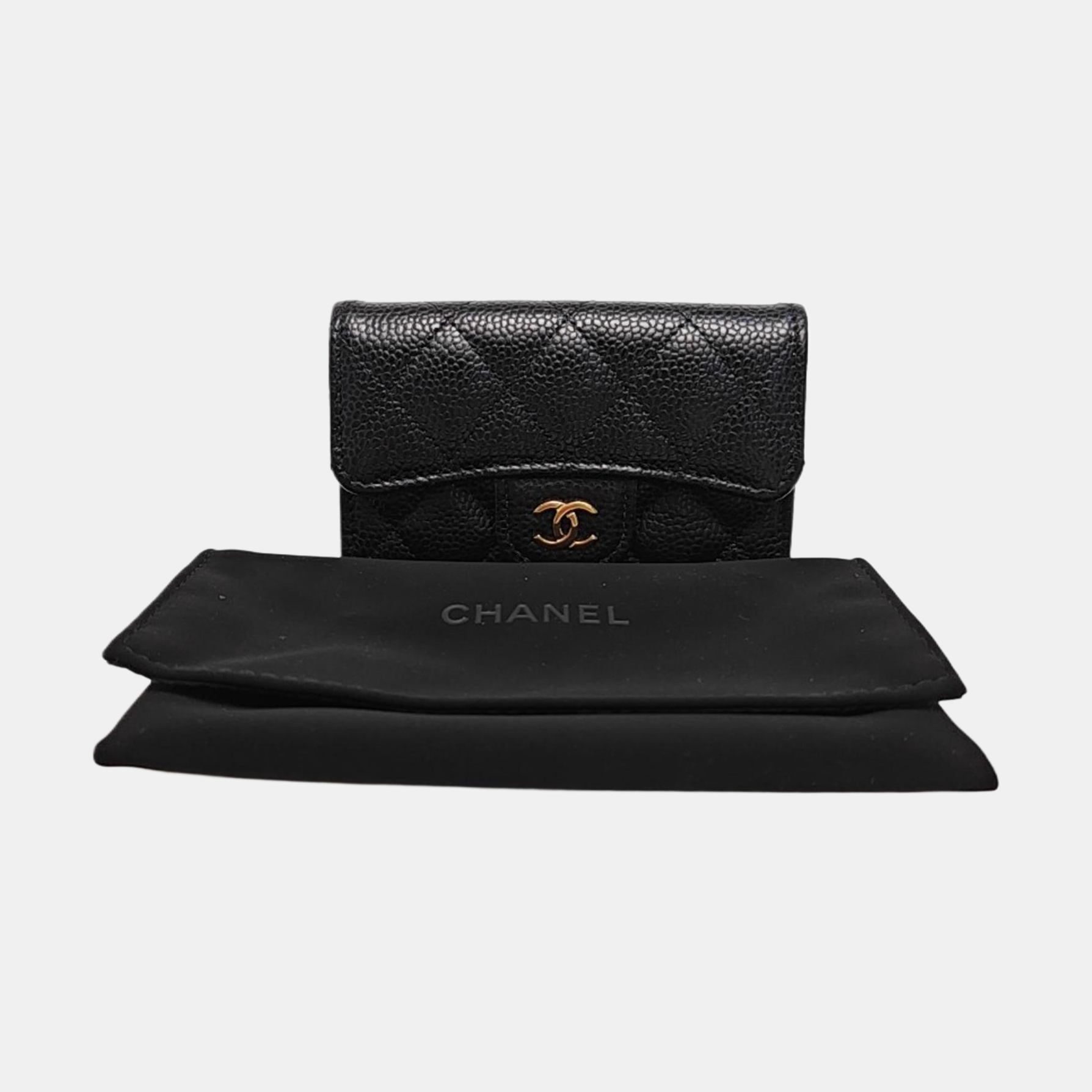 CLASSIC FLAP Quilted Grained Calfskin Black Wallet