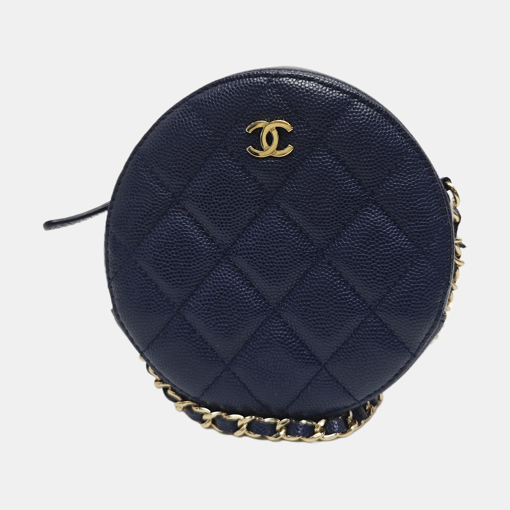 Quilted Grained Calfskin Shoulder Bag Blue