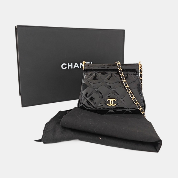 Quilted Patent Leather Shoulder Bag Black