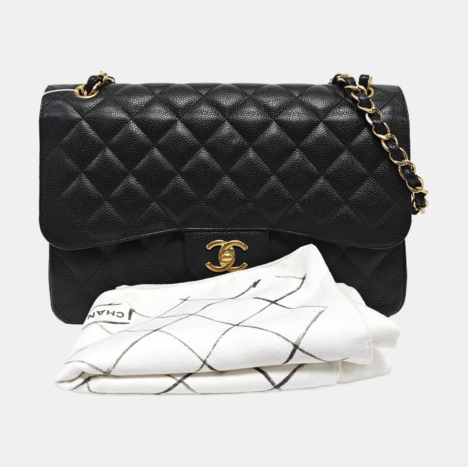 CLASSIC FLAP Jumbo Quilted Grained Calfskin Black