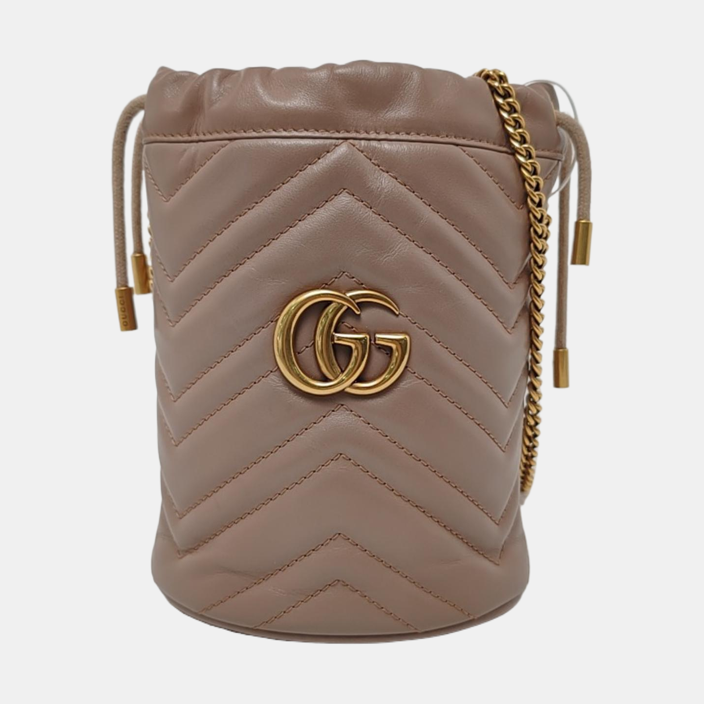 Authenticated pre-owned  GG Marmont Mini Quilted Calfskin Beige - Bucket Bag at Looply