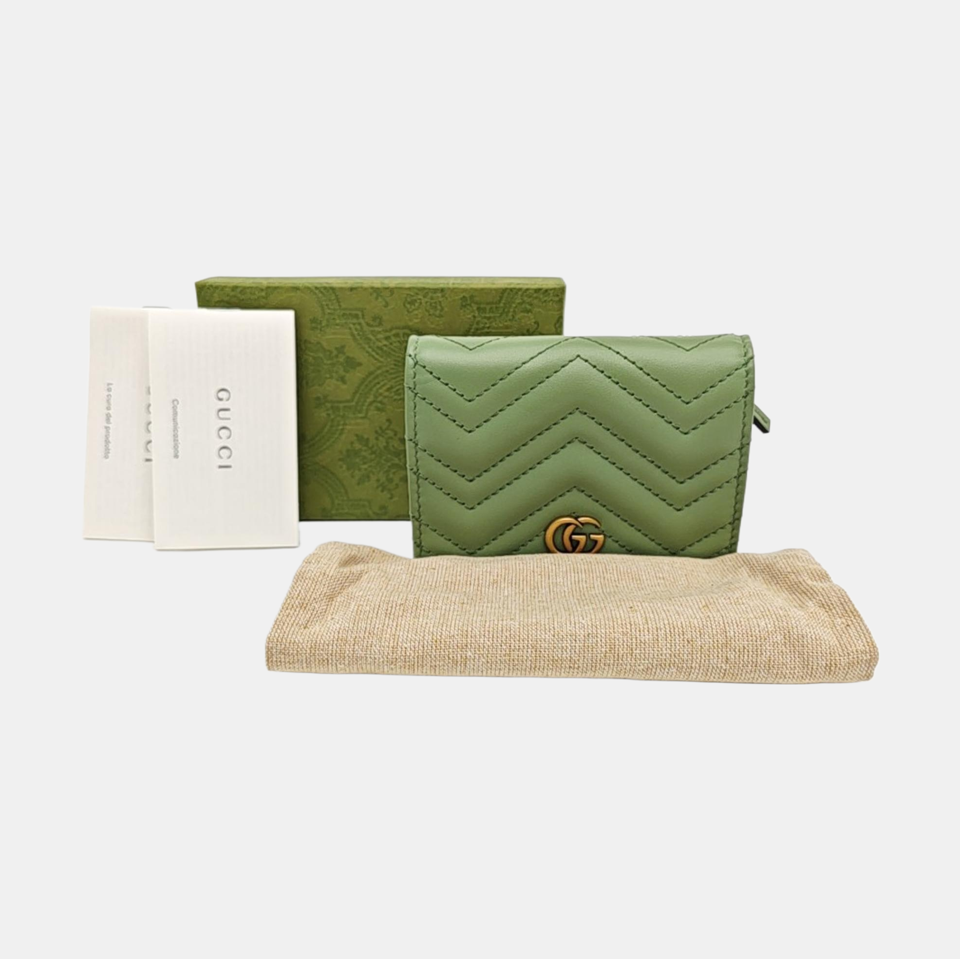 GG Marmont Mini Chevron Calfskin Green Wallet