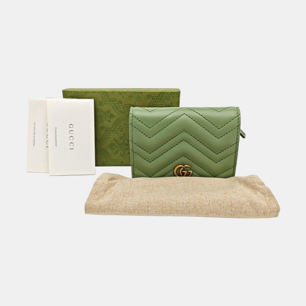GG Marmont Mini Chevron Calfskin Green Wallet
