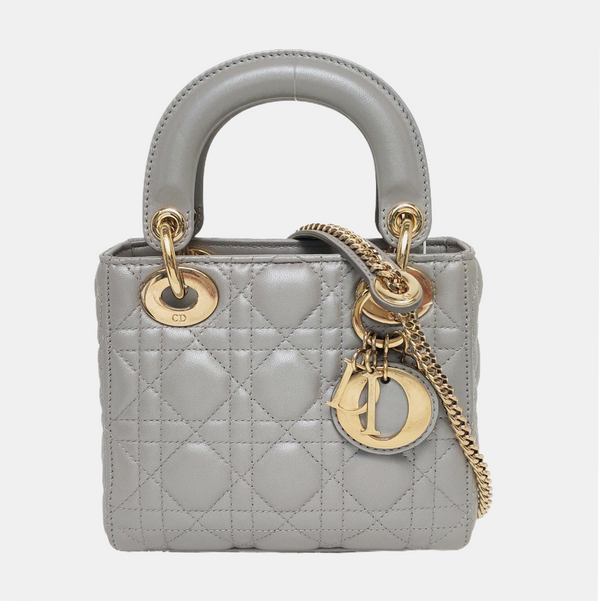 Lady Dior Mini Cannage Lambskin Gray