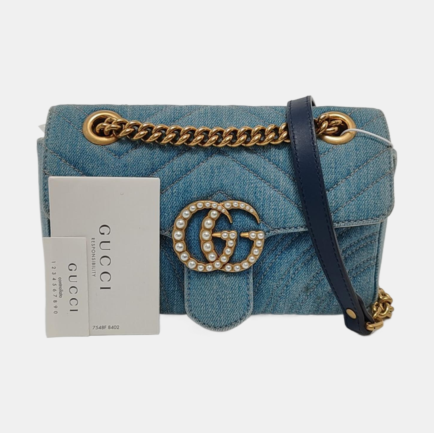 GG Marmont Small Quilted Denim Blue