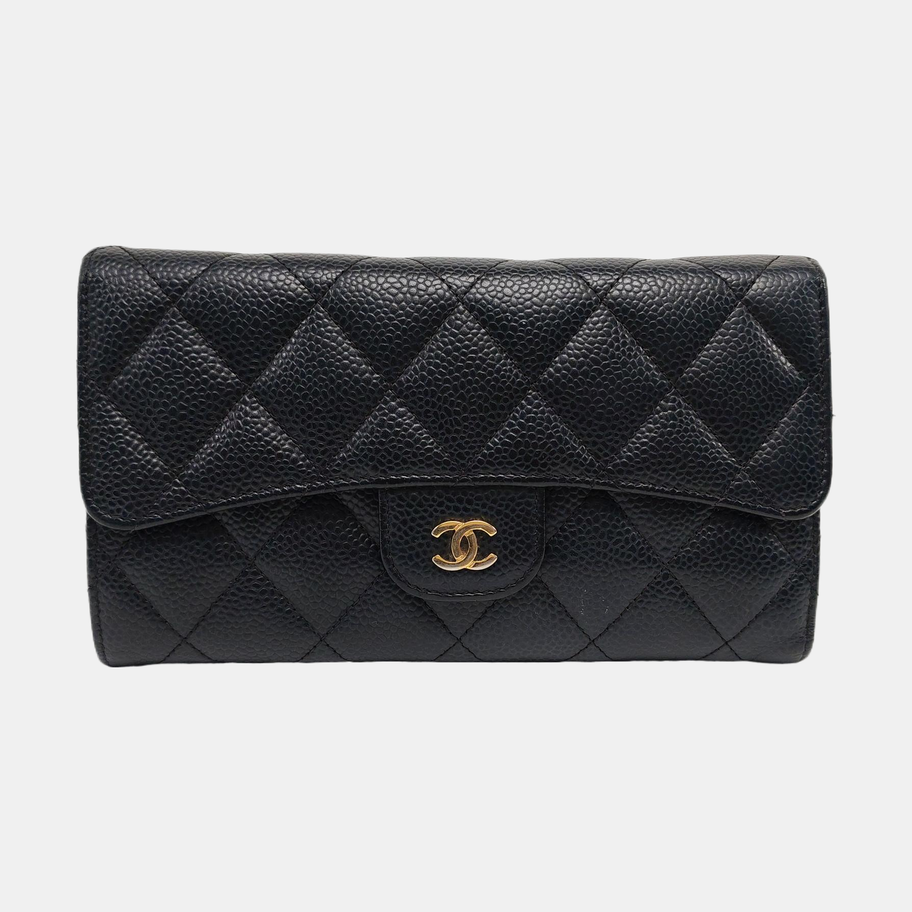 Quilted Grained Calfskin Wallet Black