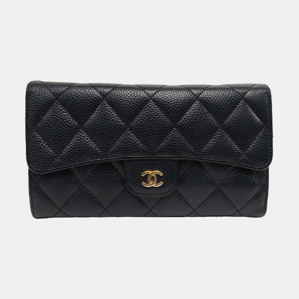 Quilted Grained Calfskin Wallet Black